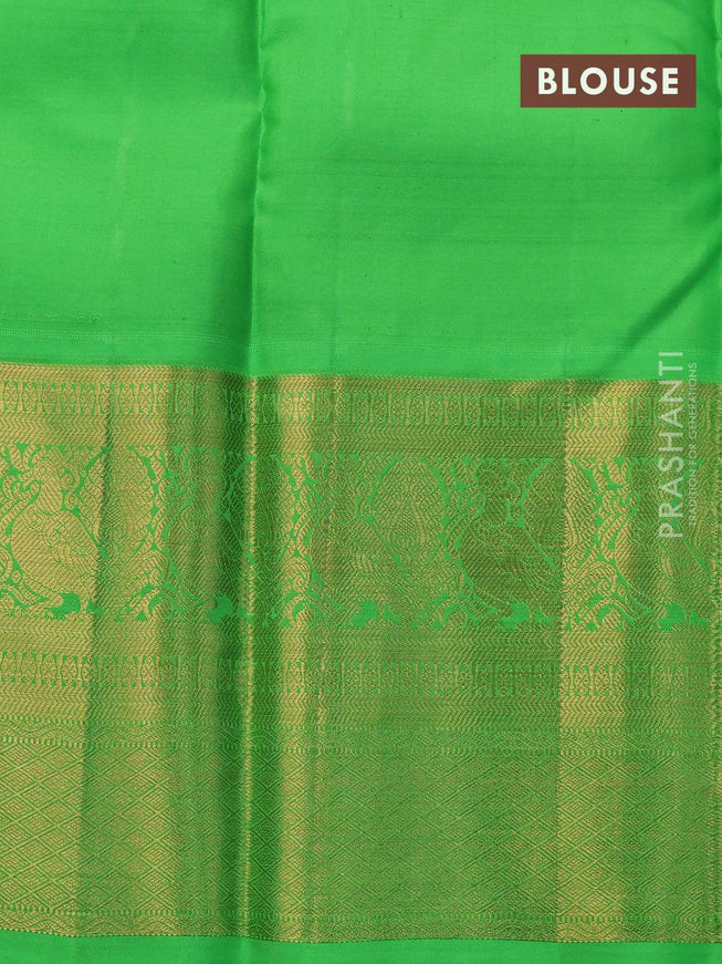 Pure kanjivaram silk saree deep violet and light green with allover zari woven brocade weaves and long zari woven border - {{ collection.title }} by Prashanti Sarees