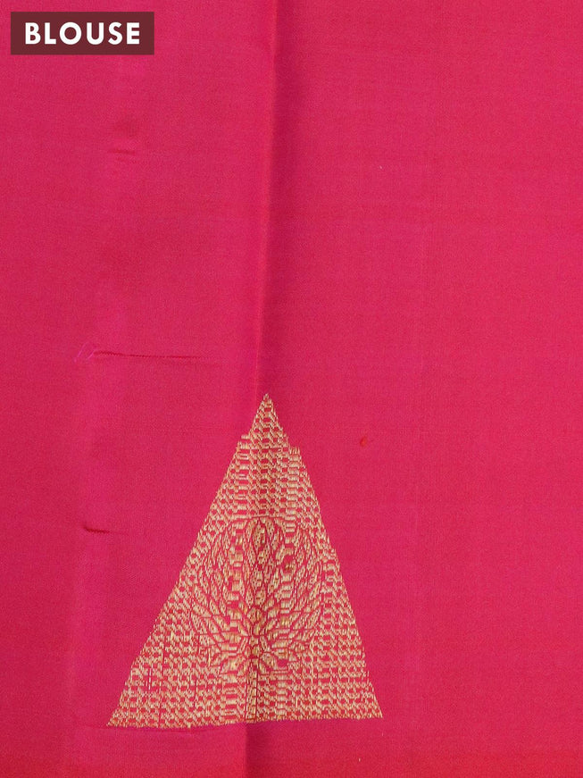 Pure kanjivaram silk saree dual shade of bluish green and pink with zari woven geometric buttas and long stripe zari woven border - {{ collection.title }} by Prashanti Sarees