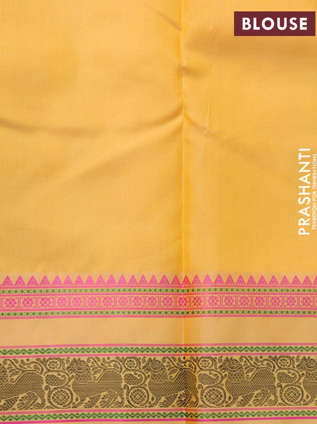 Pure kanjivaram silk saree dual shade of light green and pale yellow with thread woven buttas and thread woven border zero zari - {{ collection.title }} by Prashanti Sarees
