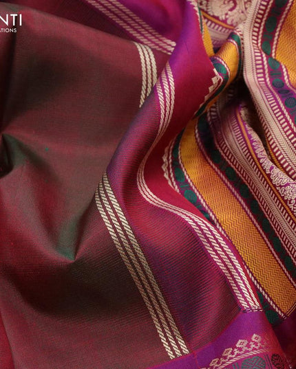 Pure kanjivaram silk saree dual shade of maroonish green and dual shade of purple with thread woven buttas and thread woven border - {{ collection.title }} by Prashanti Sarees