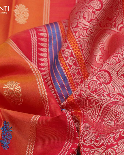 Pure kanjivaram silk saree dual shade of mustard and red with thread woven buttas and thread woven border - {{ collection.title }} by Prashanti Sarees