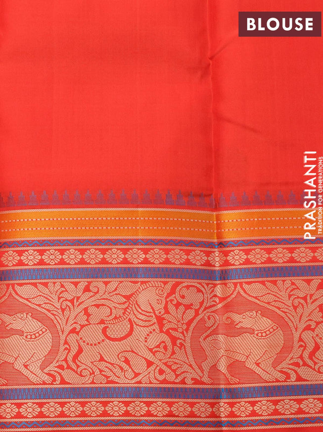 Brown Vasundhara Silk Saree Delicately Woven with Zari Buttas, Highlighted with a Contrast Border of Cross Kamalam, Mayil, Banaras, Yaanai, and Mayil Kann Designs, Pallu Grandly Woven with Jaal Designs, and Paired with a Contrast Blouse main image 1