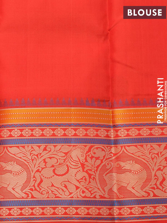 Pure kanjivaram silk saree dual shade of mustard yellow and red with thread woven buttas and thread woven border zero zari - {{ collection.title }} by Prashanti Sarees