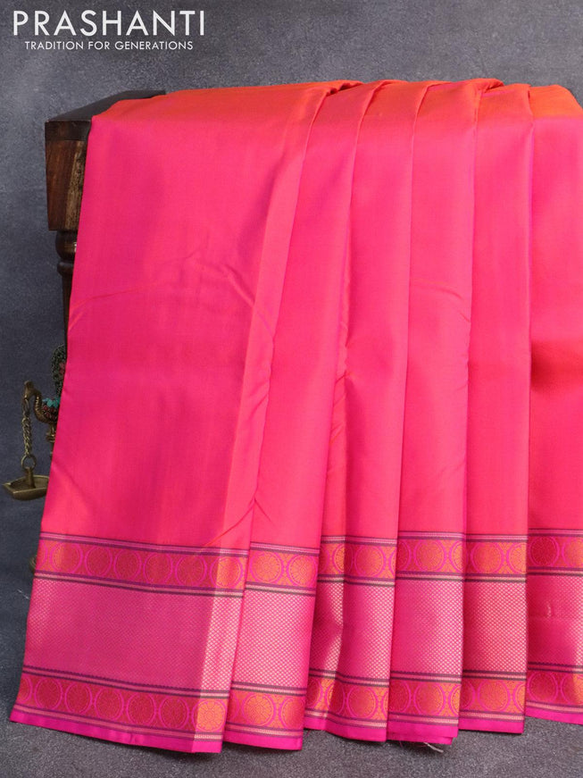 Pure kanjivaram silk saree dual shade of pink with plain body and simple border - {{ collection.title }} by Prashanti Sarees