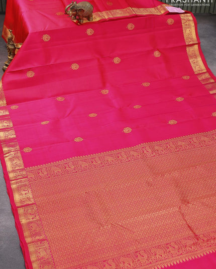 Pure kanjivaram silk saree dual shade of pinkish orange with zari woven buttas and zari woven border - {{ collection.title }} by Prashanti Sarees