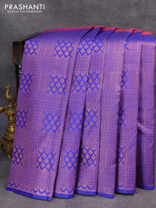 Pure kanjivaram silk saree dual shade of purple and blue with half & half style and long zari woven border - {{ collection.title }} by Prashanti Sarees