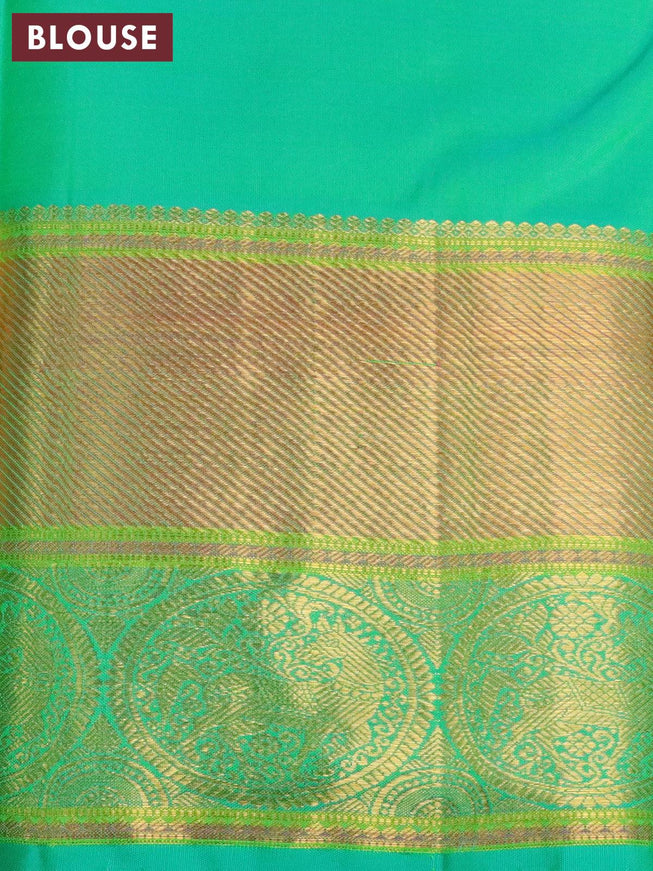 Pure kanjivaram silk saree dual shade of teal green with zari woven buttas and rich zari woven border - {{ collection.title }} by Prashanti Sarees