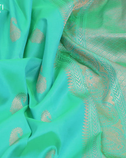 Pure kanjivaram silk saree dual shade of teal green with zari woven paisley buttas and zari woven border - {{ collection.title }} by Prashanti Sarees