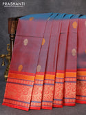 Pure kanjivaram silk saree dual shade of teal greenish maroon and red with thread woven buttas and thread woven border zero zari - {{ collection.title }} by Prashanti Sarees