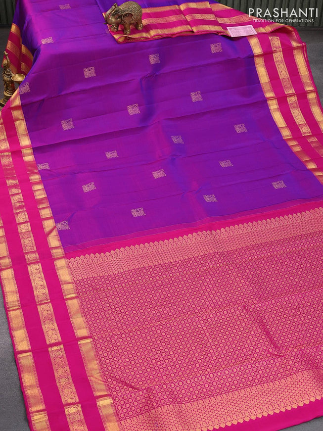 Pure kanjivaram silk saree dual shade of violet and pink with zari woven buttas and zari woven simple border - {{ collection.title }} by Prashanti Sarees