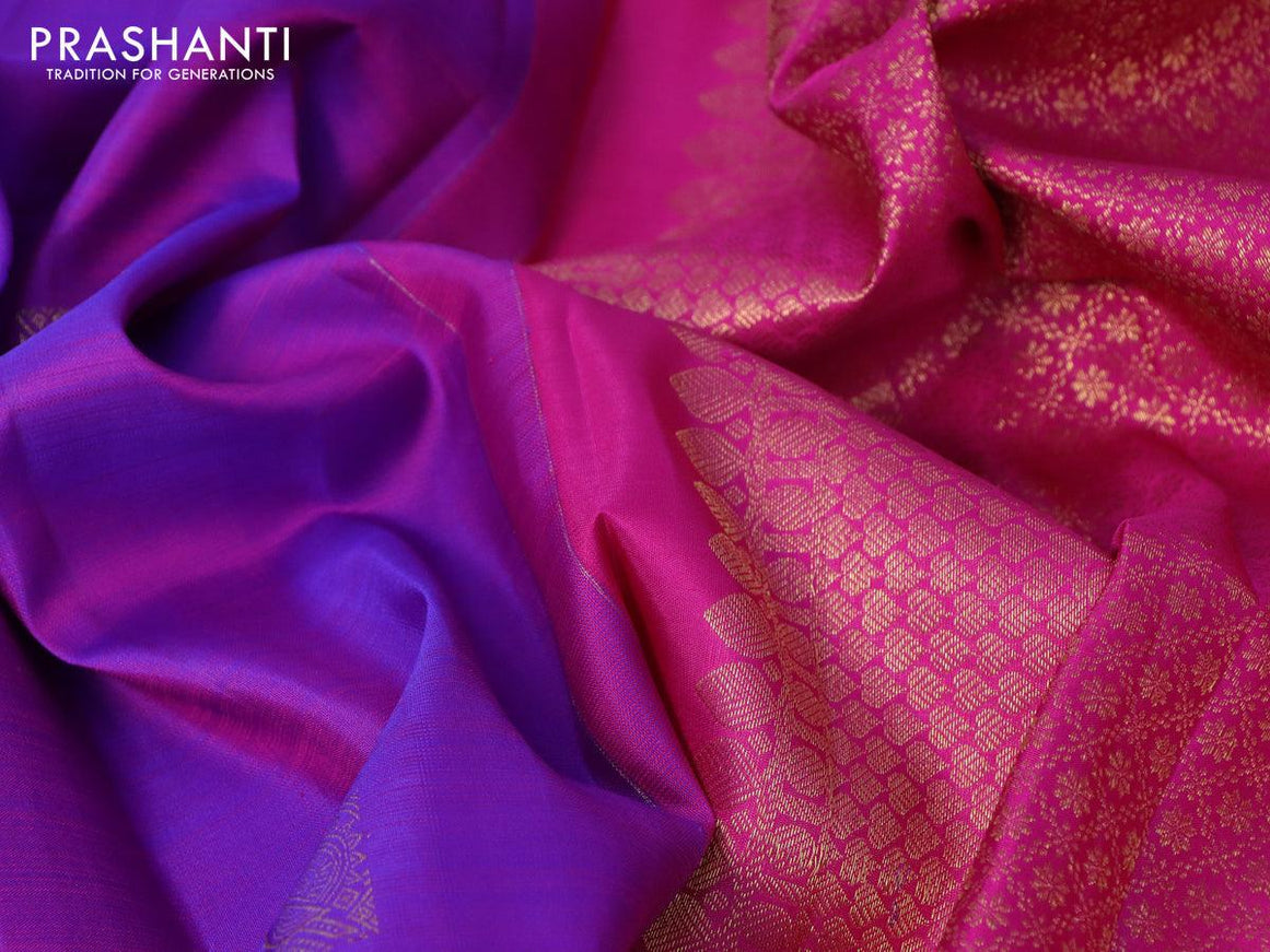 Pure kanjivaram silk saree dual shade of violet and pink with zari woven buttas and zari woven simple border - {{ collection.title }} by Prashanti Sarees