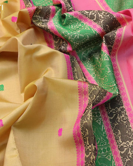 Pure kanjivaram silk saree elaichi green and sandal with thread woven buttas and thread woven border zero zari - {{ collection.title }} by Prashanti Sarees