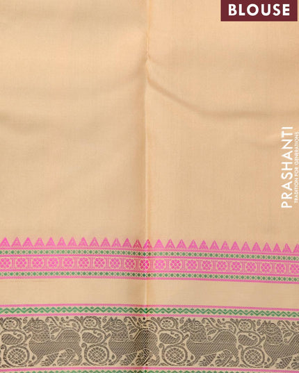 Pure kanjivaram silk saree elaichi green and sandal with thread woven buttas and thread woven border zero zari - {{ collection.title }} by Prashanti Sarees