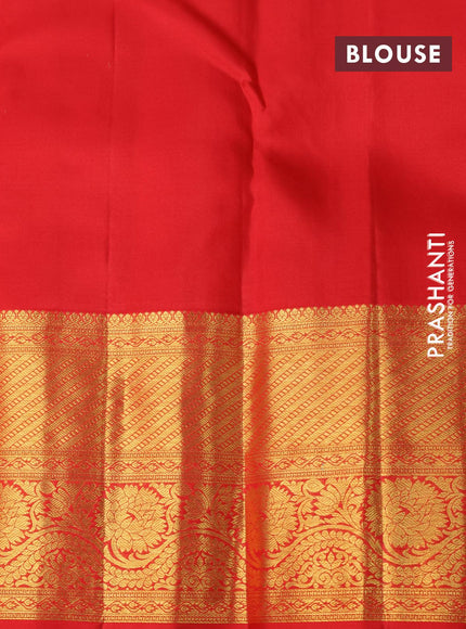 Pure kanjivaram silk saree fluorescent green and red with allover zari woven brocade weaves and zari woven floral border - {{ collection.title }} by Prashanti Sarees