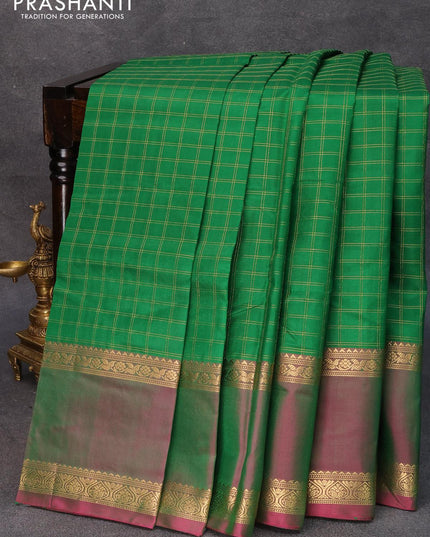 Pure kanjivaram silk saree green and dual shade of pink with allover zari checked pattern and rettapet zari woven border - {{ collection.title }} by Prashanti Sarees