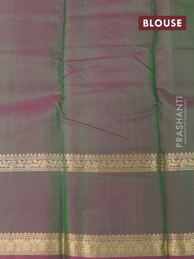 Pure kanjivaram silk saree green and dual shade of pink with allover zari checked pattern and rettapet zari woven border - {{ collection.title }} by Prashanti Sarees