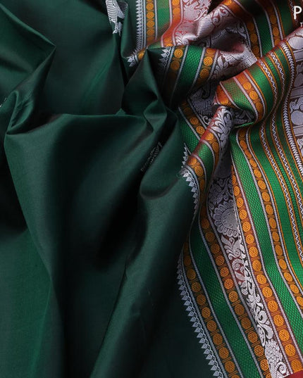 Pure kanjivaram silk saree green and maroon with thread woven buttas and long thread woven border zero zari - {{ collection.title }} by Prashanti Sarees