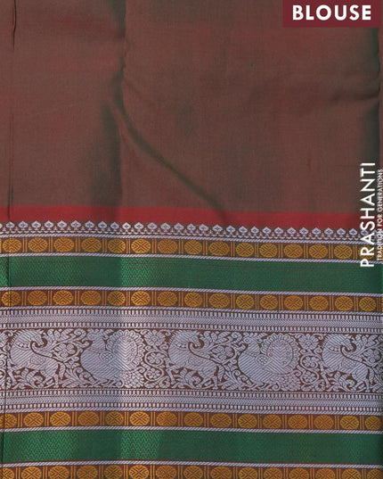 Pure kanjivaram silk saree green and maroon with thread woven buttas and long thread woven border zero zari - {{ collection.title }} by Prashanti Sarees