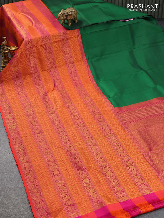 Pure kanjivaram silk saree green and orange with half & half style - {{ collection.title }} by Prashanti Sarees