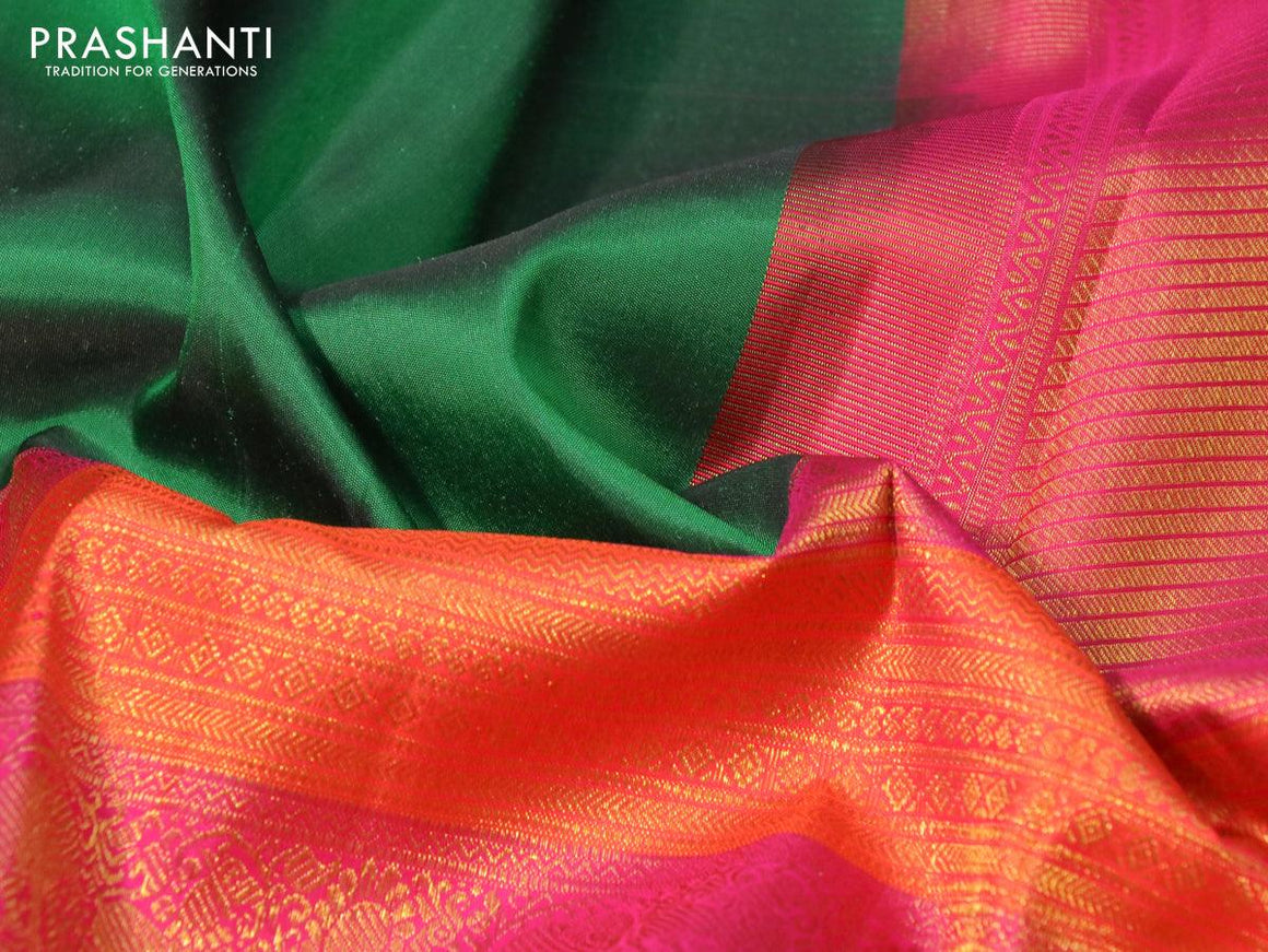 Pure kanjivaram silk saree green and orange with half & half style - {{ collection.title }} by Prashanti Sarees