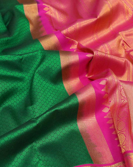 Pure kanjivaram silk saree green and pink with allover self emboss and long rich zari woven annam border - {{ collection.title }} by Prashanti Sarees
