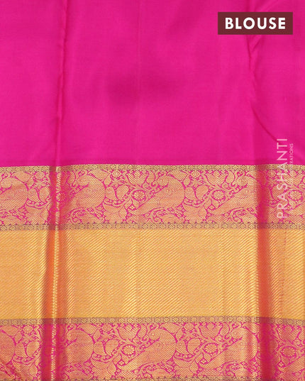 Pure kanjivaram silk saree green and pink with allover self emboss and long rich zari woven annam border - {{ collection.title }} by Prashanti Sarees