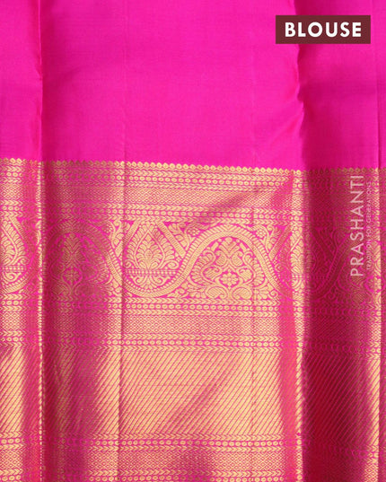 Pure kanjivaram silk saree green and pink with allover zari woven brocade weaves and long zari woven border Brocade pattern - {{ collection.title }} by Prashanti Sarees