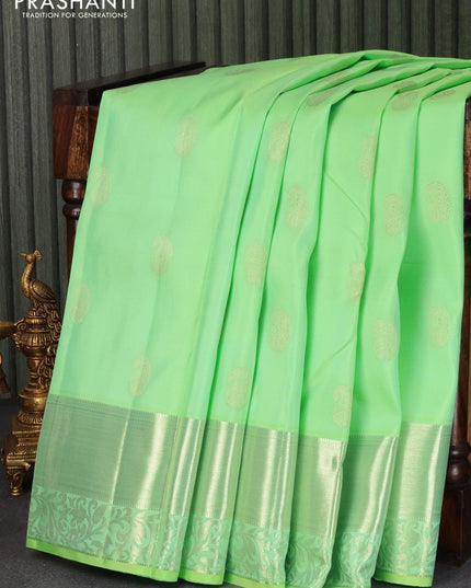 Pure kanjivaram silk saree green shade with silver zari woven paisley buttas and silver zari woven border - {{ collection.title }} by Prashanti Sarees