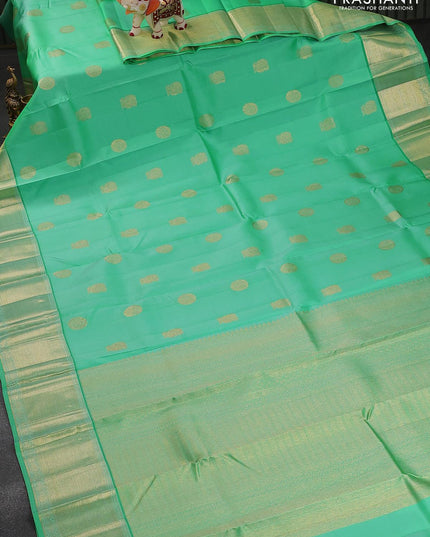 Pure kanjivaram silk saree green shade with zari woven buttas and zari woven border - {{ collection.title }} by Prashanti Sarees