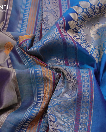 Pure kanjivaram silk saree grey and cs blue with thread woven buttas and thread woven border - {{ collection.title }} by Prashanti Sarees