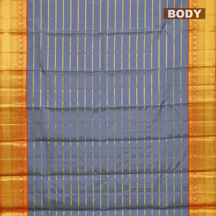 Pure kanjivaram silk saree grey and orange with allover zari weaves and zari woven border - {{ collection.title }} by Prashanti Sarees