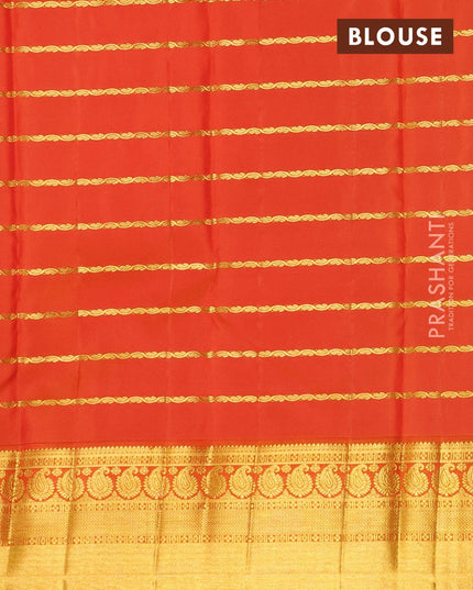 Pure kanjivaram silk saree grey and orange with allover zari weaves and zari woven border - {{ collection.title }} by Prashanti Sarees