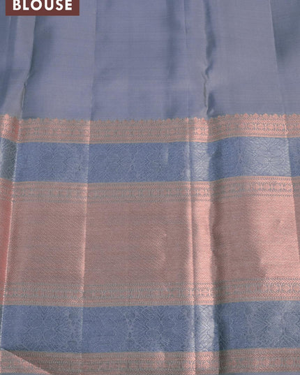 Pure kanjivaram silk saree grey shade with zari woven buttas and long zari woven border - {{ collection.title }} by Prashanti Sarees