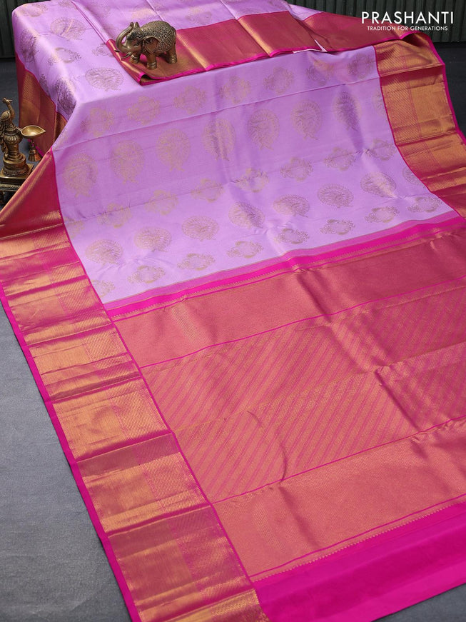 Pure kanjivaram silk saree lavender shade and pink with allover zari weaves & buttas and zari woven buttas - {{ collection.title }} by Prashanti Sarees