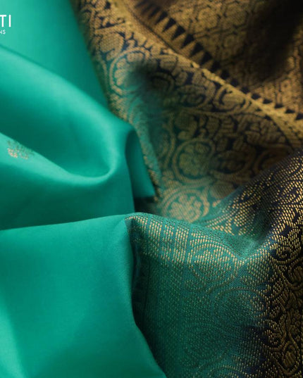 Pure kanjivaram silk saree light blue and black with zari woven buttas and zari woven korvai border - {{ collection.title }} by Prashanti Sarees