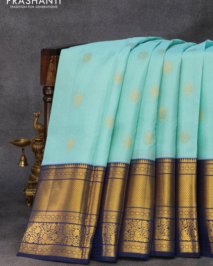 Pure kanjivaram silk saree light blue and blue with allover zari weaves and long zari woven border - {{ collection.title }} by Prashanti Sarees