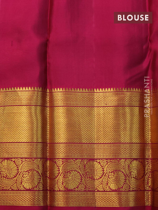 Pure kanjivaram silk saree light blue and dark magenta pink with allover silver & gold zari weaves and long zari woven floral border - {{ collection.title }} by Prashanti Sarees