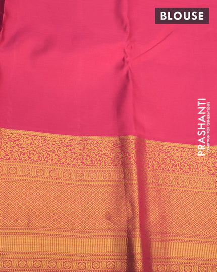 Pure kanjivaram silk saree light blue and dark pink with allover zari woven brocade weaves and long rich zari woven border - {{ collection.title }} by Prashanti Sarees