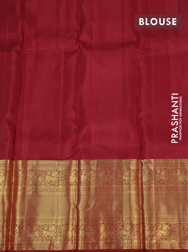 Pure kanjivaram silk saree light blue and deep maroon with zari woven buttas and long rich vanasingaram zari woven border - {{ collection.title }} by Prashanti Sarees