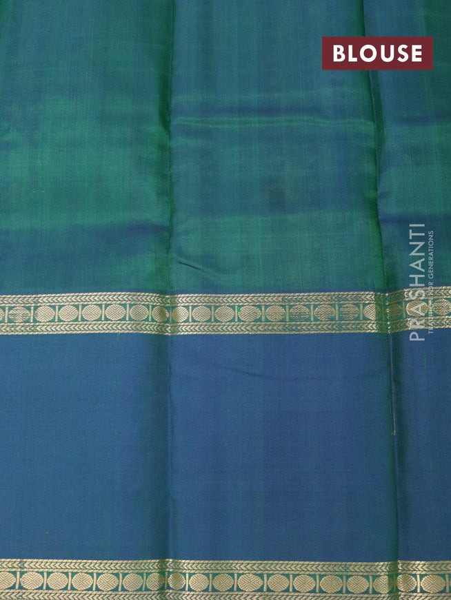 Pure kanjivaram silk saree light green and dual shade of bluish green with allover thread woven checks & buttas and rettapet zari woven border - {{ collection.title }} by Prashanti Sarees
