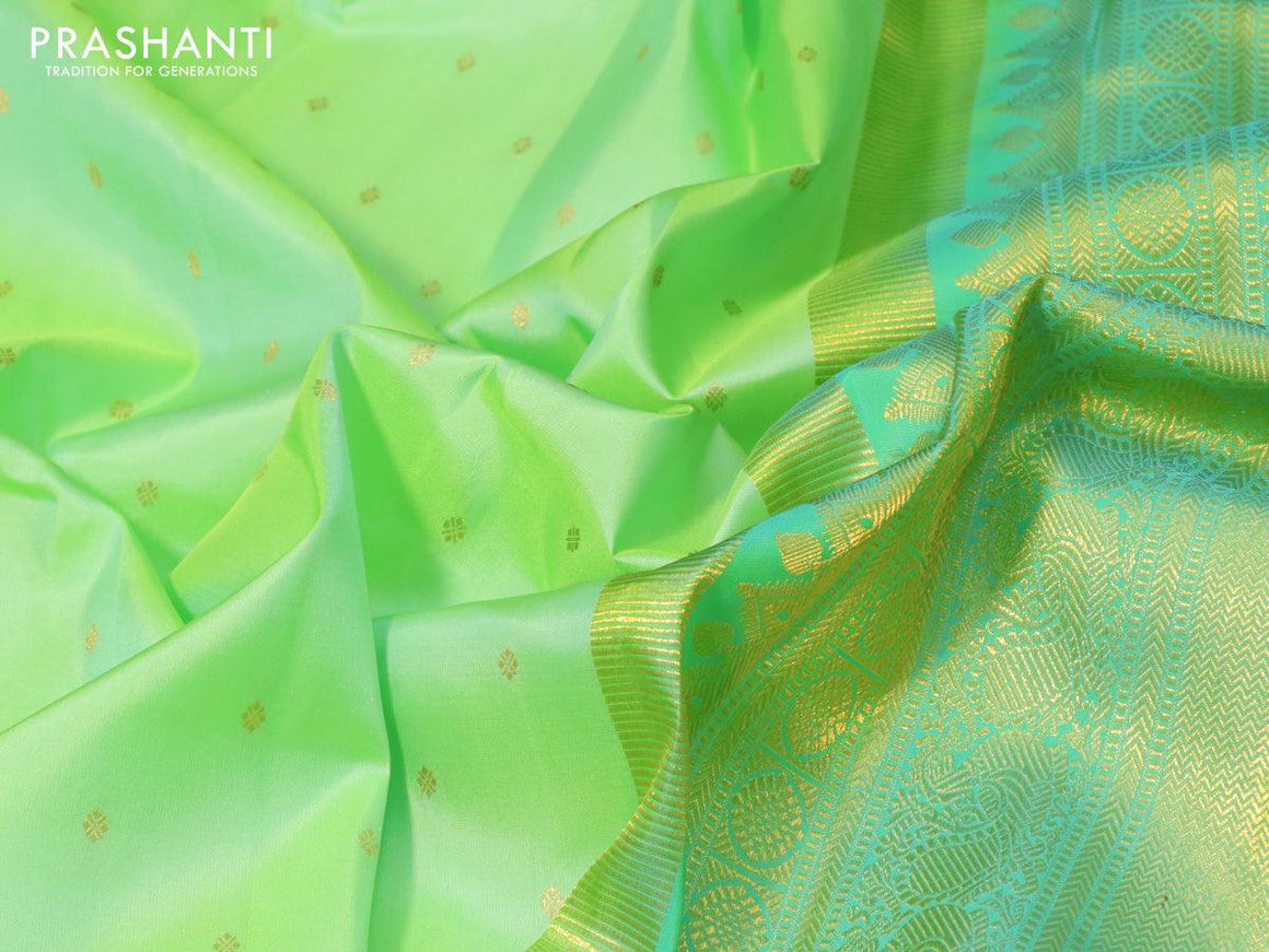 Pure kanjivaram silk saree light green and light blue with allover zari woven buttas and zari woven border - {{ collection.title }} by Prashanti Sarees