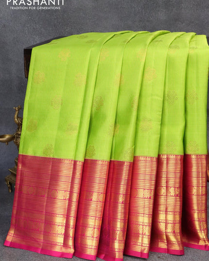 Pure kanjivaram silk saree light green and pink with allover zari weaves & buttas and long zari woven border - {{ collection.title }} by Prashanti Sarees