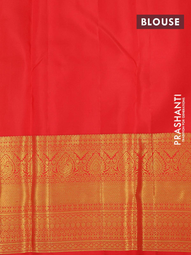Pure kanjivaram silk saree light green and red with allover zari woven brocade weaves and zari woven border - {{ collection.title }} by Prashanti Sarees
