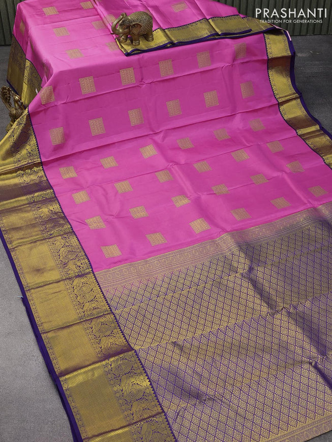 Pure kanjivaram silk saree light pink and blue with zari woven buttas and long zari woven border - {{ collection.title }} by Prashanti Sarees