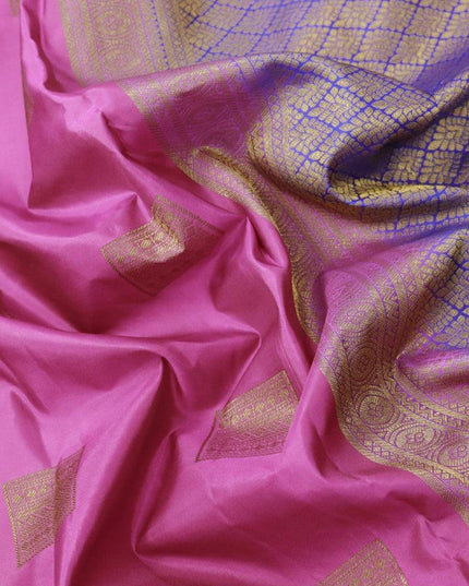 Pure kanjivaram silk saree light pink and blue with zari woven buttas and long zari woven border - {{ collection.title }} by Prashanti Sarees