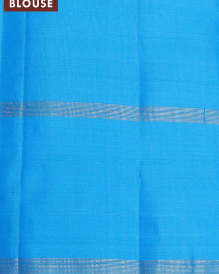 Pure kanjivaram silk saree light pink and cs blue with allover silver & gold zari stripe weaves & buttas and rettapet zari woven border - {{ collection.title }} by Prashanti Sarees