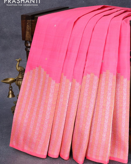 Pure Kanjivaram silk saree light pink and dual shade of magenta with silver & zari woven buttas silver and gold zari woven border - {{ collection.title }} by Prashanti Sarees