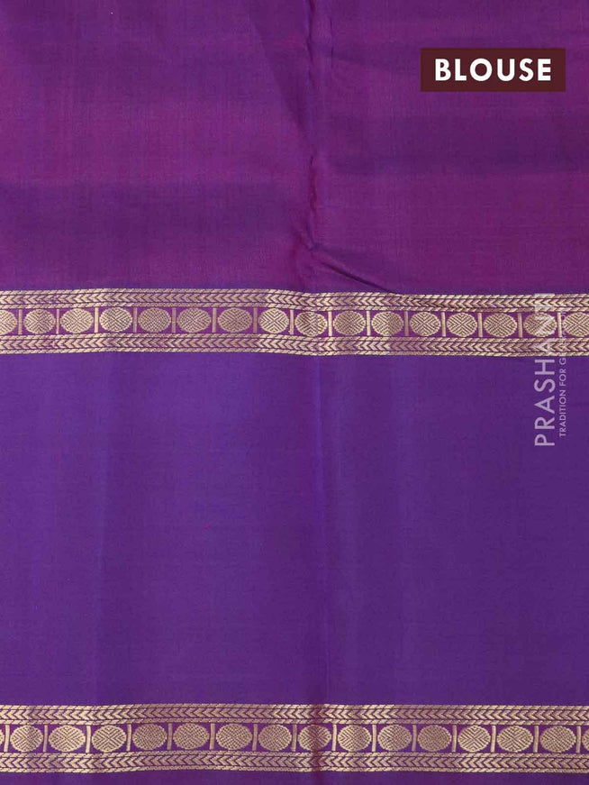 Pure kanjivaram silk saree light pink and dual shade of purple with allover thread woven checks & buttas and rettapet zari woven border - {{ collection.title }} by Prashanti Sarees