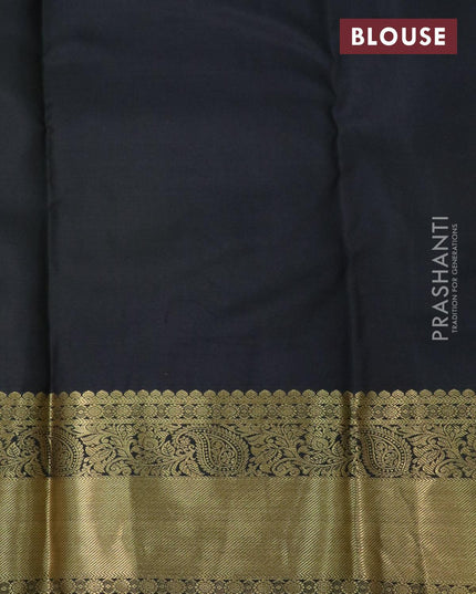 Pure kanjivaram silk saree lime green and black with allover self emboss & zari buttas and zari woven border - {{ collection.title }} by Prashanti Sarees