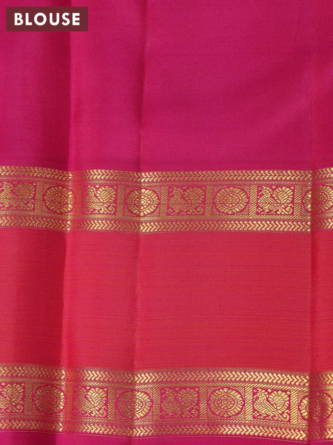 Pure kanjivaram silk saree lime green and pink with paisley zari woven buttas and rettapet zari woven border - {{ collection.title }} by Prashanti Sarees